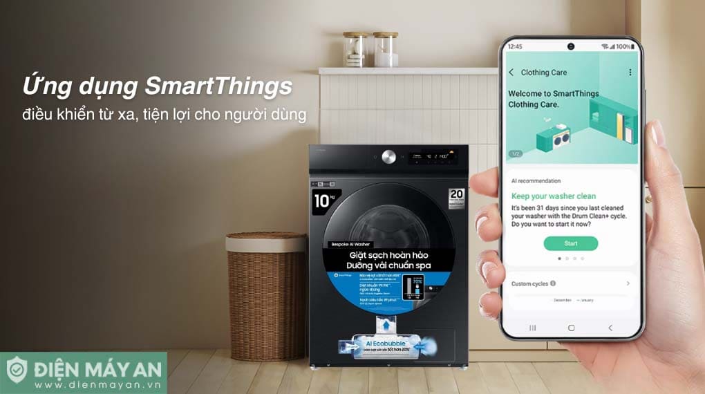 Máy giặt Samsung Bespoke AI EcoBubble Inverter 10 kg WW10DB7U34GBSV